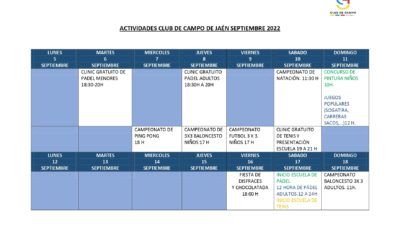 Calendario Actividades deportivas y horarios